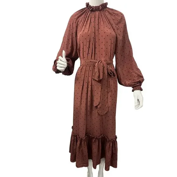 Zimmermann Polka-Dot Belted Midi Dress Purple Silk Crepe de Chine Size 0 - Picture 3 of 7